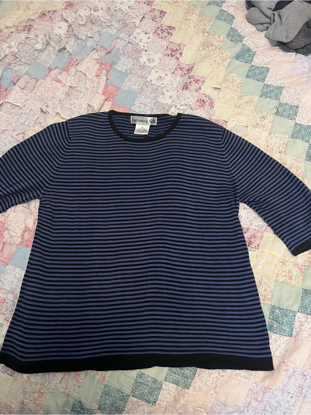 Vintage Navy and Black Striped Silk Sweater